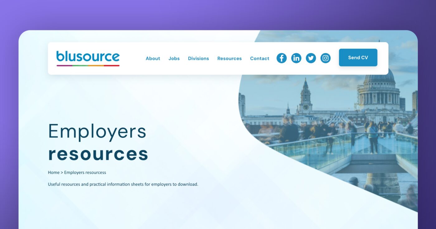 Blusource's recruitment website features a page with dedicated content and resources for employers