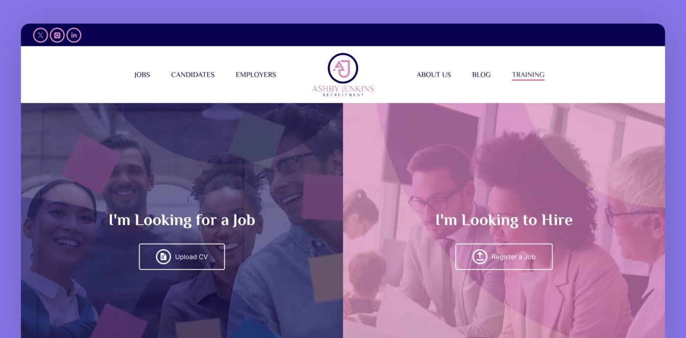 Strong and clear CTAs for Ashby Jenkins Recruitment website
