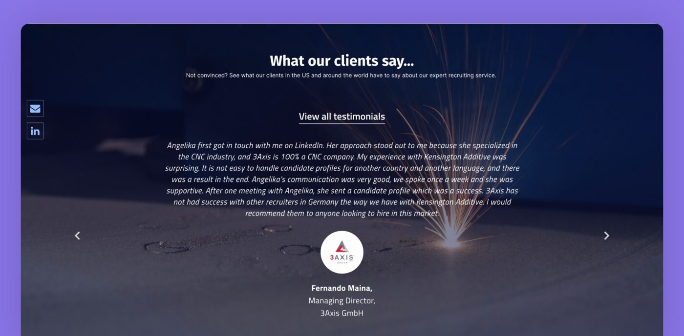 Real testimonials on Kensington Additive's website