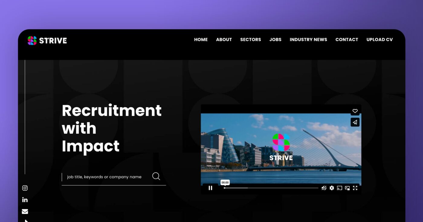 Strive Search's recruitment website design strikes with bold text on dark background