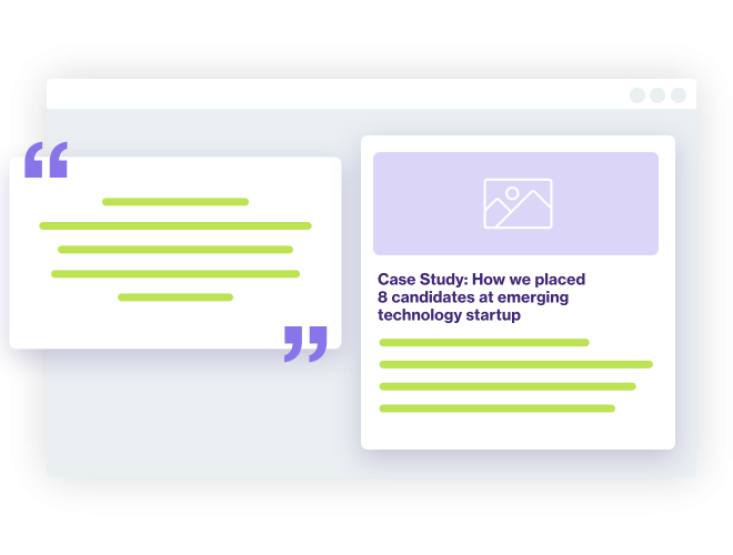 Case studies and client testimonials on a recruitment site