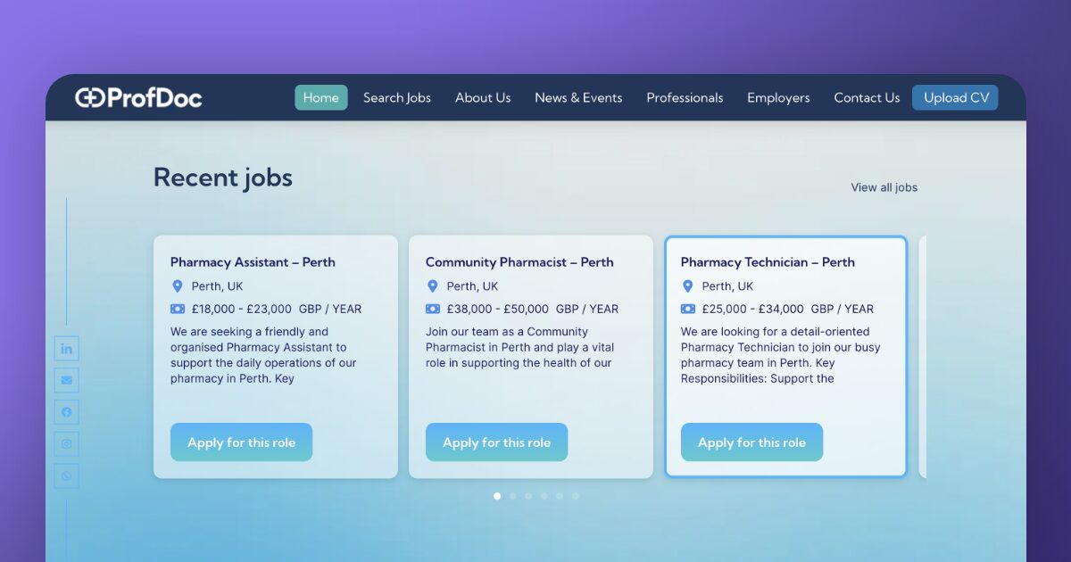 The recruitment website design of ProfDoc uses micro interactions to guide users navigation