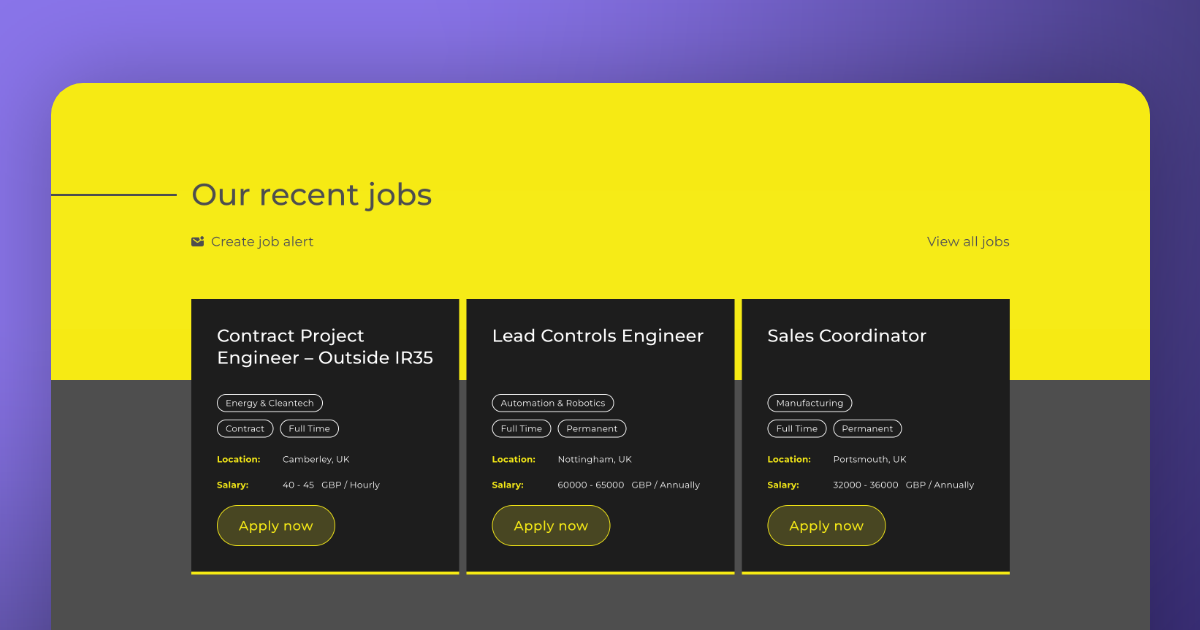 Bright colours dominated the design for Strive's recruitment website design