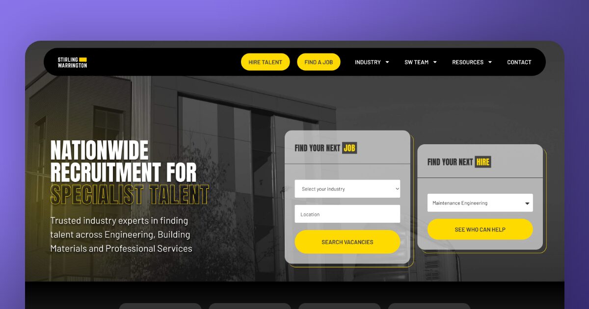 Stirling Warrington: a vibrant, scroll-led experience built to showcase multi-sector recruitment expertise