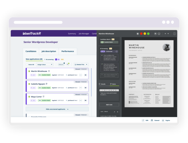 WaveTrackR showing applications grouped by relevance