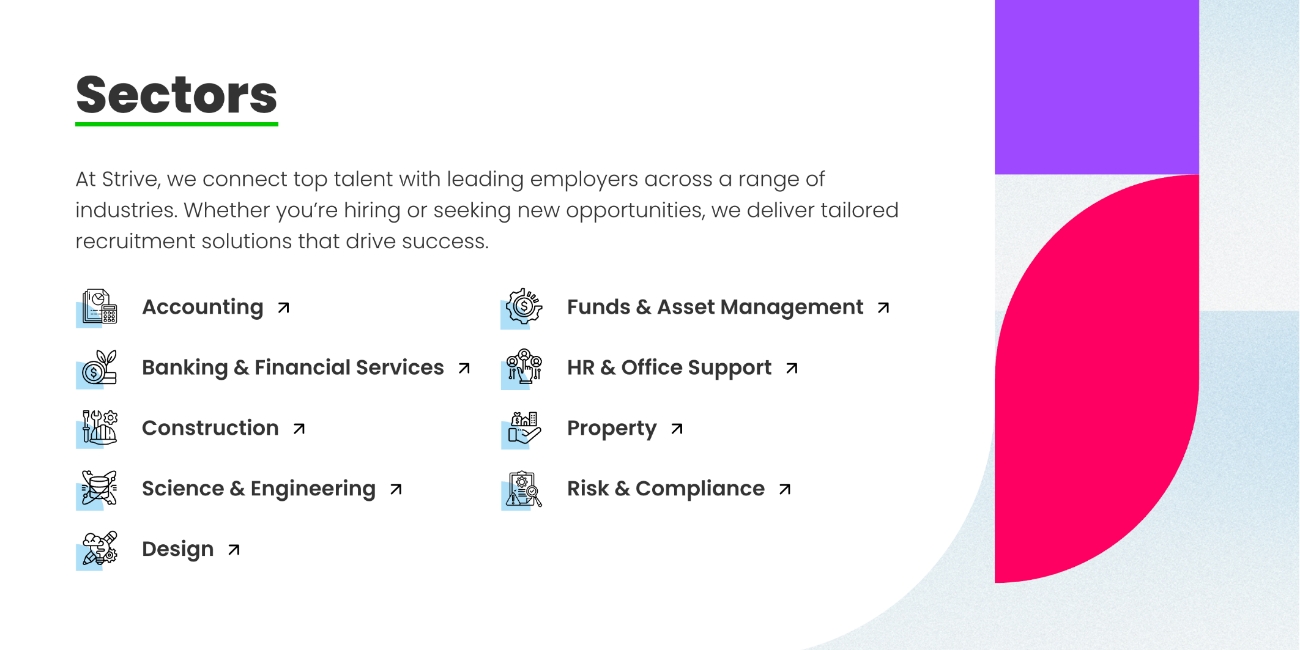 Sector navigation layout example for a recruitment website