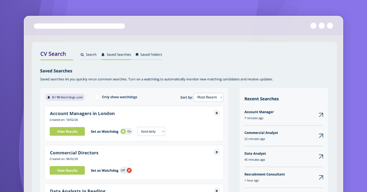 Saved CV searches and filters in recruitment software allowing reuse of previous search criteria