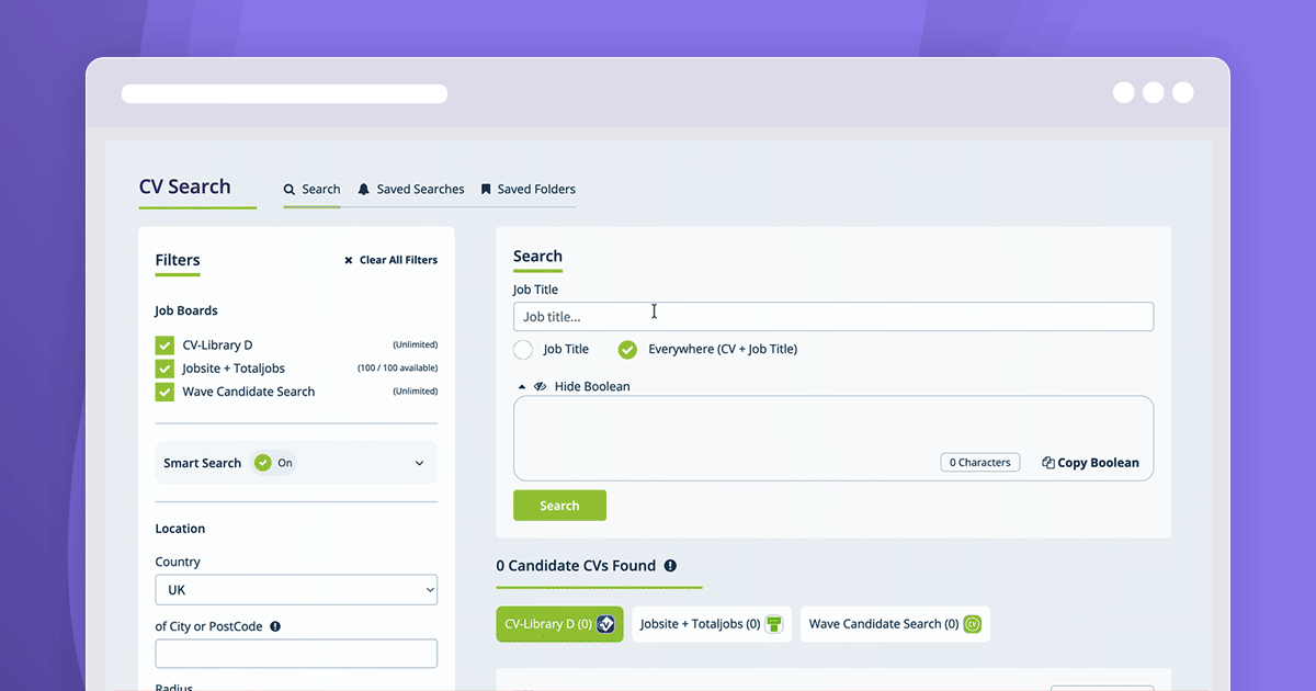 CV search results showing matched candidates from multiple CV databases and talent pools
