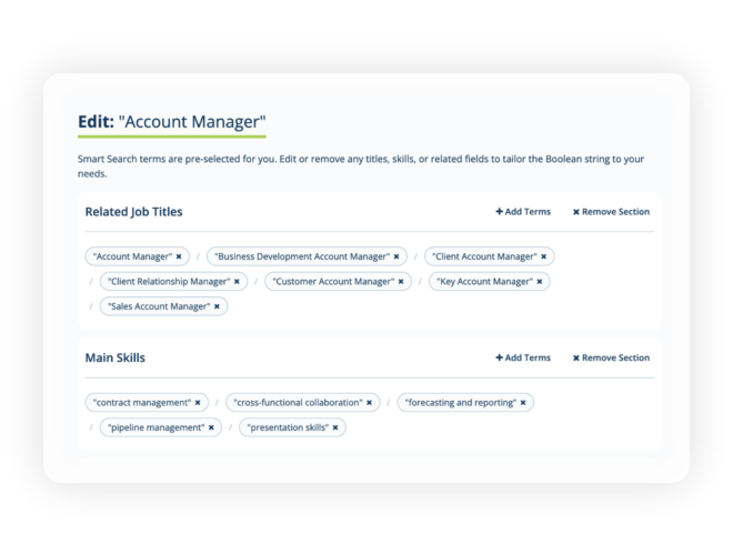 Edit and adjust CV search criteria in AI sourcing tool