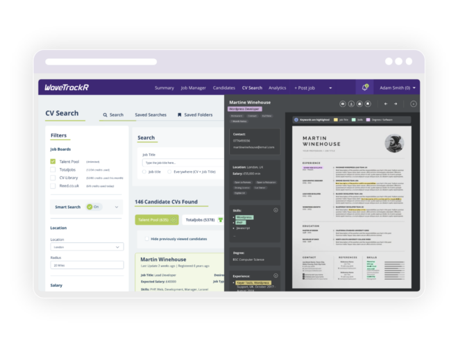 AI CV search highlighting candidate experience and keywords