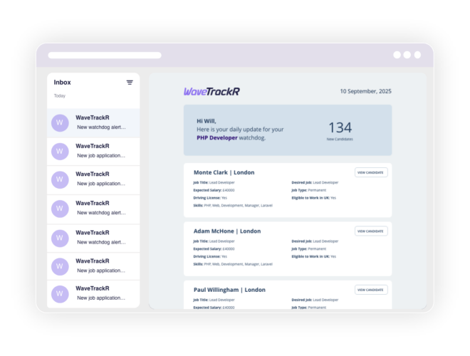 Automated CV search alerts for new candidates